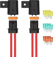 Weasch 2 Pack 12V Inline Waterproof Fuse Holder, 4mm² Pre-Wired Kit, with 20 Amp 30 Amp 40 Amp ATC/ATO Blade Fuses, Heavy Duty Inline Fuse Holder for Marine Automotive Vehicle (2)