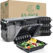 To Go Containers, Reusable 65 Pack 7.8 Inch BPA Free Black Clamshell Food Con...