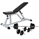 Workout Bench with Barbell and Dumbbell Set 60.5 kg Home Gym Fitness Equip 75346