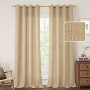 LAMIT Natural Faux Linen Curtains for 52"W x 84"L (Pack of 2), Tan