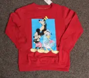 Boys Disney Sweatshirt Small Mickey Mouse & Friends Fleece - Red NWT NEW [W]