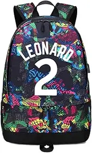 Basketball Player Star Leonard Luminous Ball Storage Backpack Sports Equipment Depositary Multifunctional Student Bookbag for Men Women (Red Pattern 1)