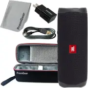JBL Flip 5 Portable Speaker Waterproof System, Black + Case, Adapter, Cloth