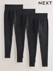 Black Ribbed Seamless High Waist Leggings 3 Pack (F31721) | $124