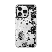 iPhone 16 Pro Clear Case MagSafe Compatible Black and White Roses Flowers Pattern in Crackling Paint on Transparent Background