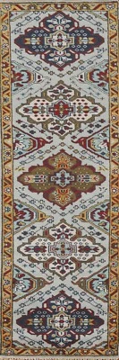 Geometric Handmade Heriz Serapi Light Blue Hallway Rug Runner 2' 8" x 9' 11"
