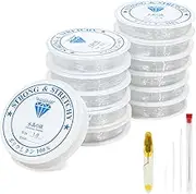 Elastic String for Bracelets, 12 Roll Stretchy Bead String Cord, Clear Stretch Cord Thread, Crystal Beading String for DIY Bracelet, Necklace and Jewelry Making(0.4/0.5/0.6/0.7/0.8/1.0mm)
