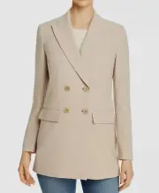 $950 Elie Tahari Women's Beige Aster Solid Double Breasted Blazer Jacket Size 6