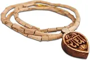 [MAYAPURI] Unisex-Adult Adults Unisex Original Tulsi Kanthi Mala With Engraved Design Radha Pendant (Locket) Tulasi Mala Or Holy Basil Wooden Necklace For Neck (Pack Of 1), Wood