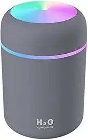Kamon 300ml Mini Ultrasonic Cool Mist Humidifier, 7 Color LED Night Light, 2 Mist Mode, Auto Shut-Off for Car, Home, Office, Travel (Grey)