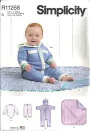 SIMPLICITY R11268 BABIES XXS-L BODYSUIT, JUMPSUIT, PANTS, BLANKET SEWING PATTERN