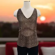 Kroshetta Papillon Brown Crochet Lace Tank Top Boho Festival Sequin NWT Large