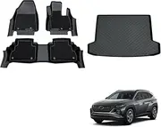 OAD4X4 Floor Liners & Boot Liner Set Compatible with Hyundai Tucson Petrol 2021-Onwards, Custom-Fit TPE All-Weather Car Floor Mats with Door Sill Coverage