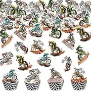 40pcs Edible Motorcycle Cupcake Toppers Motocross Dirt Bike Party Cupcake Toppers, Motorcycle Sport Theme Birthday Motocross Cake Picks, Fruit Picks Party Cake Decoration for Man or Boy