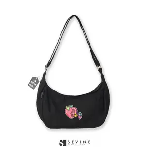 Hitam E Louis Sling Bag 女士斜挎包書包黑色帆布拉鍊單肩包手提包 LOO