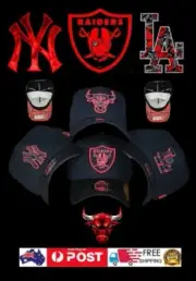 BLACK OAKLAND RAIDERS LA DODGERS NY YANKEES CHICAGO BULL NEW ERA HAT CAP NBA NFL