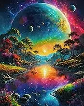 KEUASDV DIY Oil Painting, Paint by Number Kits on Canvas, Painting for Adults, Kids, Students and Beginner Arts Craft for Home Wall Decor 16 x 20 inch (Earth and Stars Space)