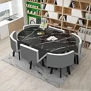 Office Conference Dining Table, Kitchen Table Reception Coffee Table and 6 Chairs Oval Meeting Room Balcony Leisure Table,90 * 150cm (Color : Dark Gray)