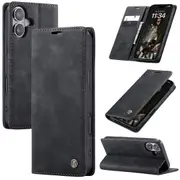 CaseMe iPhone 16+ Plus Classic PU Leather Folio Case Cover Apple 2024 [Black]