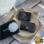 二手CHANEL COCO黑銀系列 拉鍊/釦式零錢包