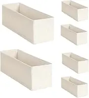 AIMALL 6pcs Foldable Cotton and Linen Drawer Organizer for Socks and Underwear, Washable Portable Storage Box for Closet Organization, Beige, 13.2 x 3.93 x 3.93 inches