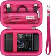 Supmay Hard Travel Case for Sony RX100 VII/ RX100 VI/ RX100 V/ RX100 IV/ RX100 III 20.1 MP Premium Compact Camera, Protective Case Bag with Zipper Mesh Pocket for Battery Pack, Micro USB cable,RoseRed