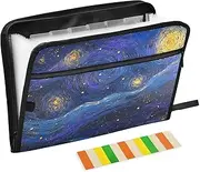 Midnight Starry Sky Stars Sparkling Expanding File Folder 13 Pockets A4 Letter Size Folder with Pocket with Zipper Closure Document File Folder for Paperwork