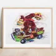 Donkey Kong Kart Ballpoint Pen Print, Super Mario Art Poster