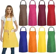 8 Pack Bib Aprons Bulk - Unisex Black Commercial Apron with 2 Pockets for Kitchen Crafting BBQ Drawing Cooking