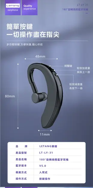 180度旋轉 藍牙耳機 耳掛式耳機 iPhone手機無線5.0左右耳通用 待機時間長 骨傳導耳機 運 (5.8折)