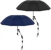 2 Pcs Large Double Canopy Beach Umbrella with Adjustable Clamp Inverted Golf Umbrella Portable Compact Sun Umbrella for Chair Stroller Golf Cart Patio Fishing