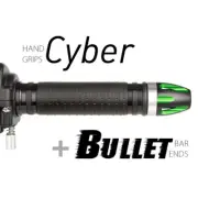 KiWAV Motorcycle Cyber Grips Black with Bullet Bar Ends Green/Silver