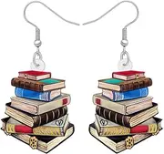 [LONYOO] Acrylic Book Earrings Dangle Jewellery Funny Bookshelf Back to School Gifts for Teachers Women Girls Kids Charms