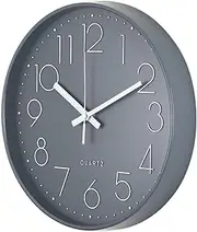 Wall Clock Silent Non Ticking 12 Inch Quartz Round Clock Battery Operated Home Office Living Room Bedroom (Gray case Gray face)