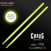 DRUM STICKS CHAOS ILLUMINATE 5A DRUMSTICKS – FLURO YELLOW - GLOW IN DARK