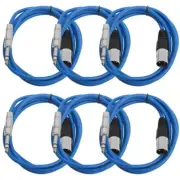 6 Pack of Blue 6 Foot XLR Male to TRS Patch Cables XLRM to 1/4"