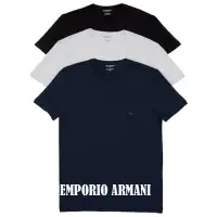 在飛比找momo購物網優惠-【EMPORIO ARMANI】2022男時尚黑灰寶藍色圓領
