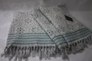 CYNTHIA ROWLEY FLORAL MEDALLION BATH+HAND TOWEL SET FRINGE-GRAY/TEAL/WHITE - 3PC