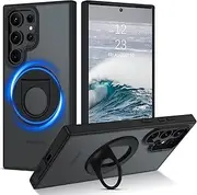 [VENINGO] for Samsung Galaxy S24 Ultra Case with Magnetic Stand, Compatible with Magsafe 360 Adjustable Ring Kickstand Translucent Shockproof Protective Case for Samsung Galaxy S24 Ultra 6.8 inch, Black