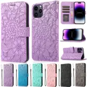 For iPhone 16 15 14 13 12 11 Pro Max XR 8 Plus Floral Leather Wallet Case Cover