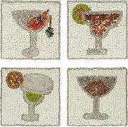 Olio Marfa Boho Coasters for Drinks or Coffee Table, 4" Square Decorative Coaster Set of 4, Multi-colored Glass Bead Square Coasters for Farmhouse Style Table or Gifts