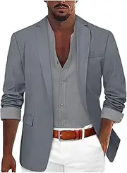 Men's Lightweight Sport Coat Casual Slim Fit Knit Blazer One Button Business Blazer Jacket with Pockets