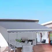 Instahut Motorised Folding Arm Awning 4M x 2.5M Pearl Grey Retractable Blinds, Outdoor Patio Terrace Garden Window Sunshade Canopy, Remote Control Adjustable Angles Aluminium Frame Waterproof