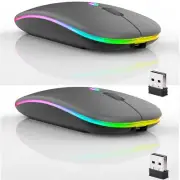 2 Pack Wireless Bluetooth MouseLED Dual Mode Rechargeable Silent Slim Laptop ...