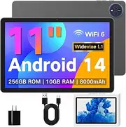 JUNYANG Android 14 Tablet 11 Inch, 256GB ROM+10GB RAM, Octa-Core, WiFi 6, 8000mAh Battery, HD IPS Touchscreen, USB OTG, Dual Camera, Widevine L1, Lightweight Tablet for Entertainment and Work