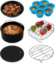 COSORI Air Fryer Accessories, Set of 6 for Most 3.7Qt and Larger Oven Cake&Pizza Pan, Skewer Rack, Nonstick, Dishwasher Safe Black