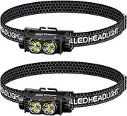 Headlamp Rechargeable 2PCS, 4500 Lumen Ultra-Light Bright LED Rechargeable Headlight with White Light, Waterproof Head Lamp with Adjustable Headband for Outdoor Camping, Hiking, Fishing (2, Black)
