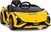 HONEY JOY Ride on Car, Lamborghini Licensed 12V Battery Powered Sports Car with Remote Control, Bluetooth USB & TF Card Slot, LED Light, Horn, Music, Electric Vehicle for Kids 3-8 Years (Yellow)