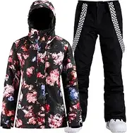 [GSOU SNOW] Women's Ski Jackets and Pants Set Snowboarding Snowsuit Snow Coat Hooded Waterproof Windproof