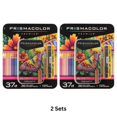 Prismacolor Premier Soft Core Colored Pencils, 37 Assorted + Chisel Art Marker